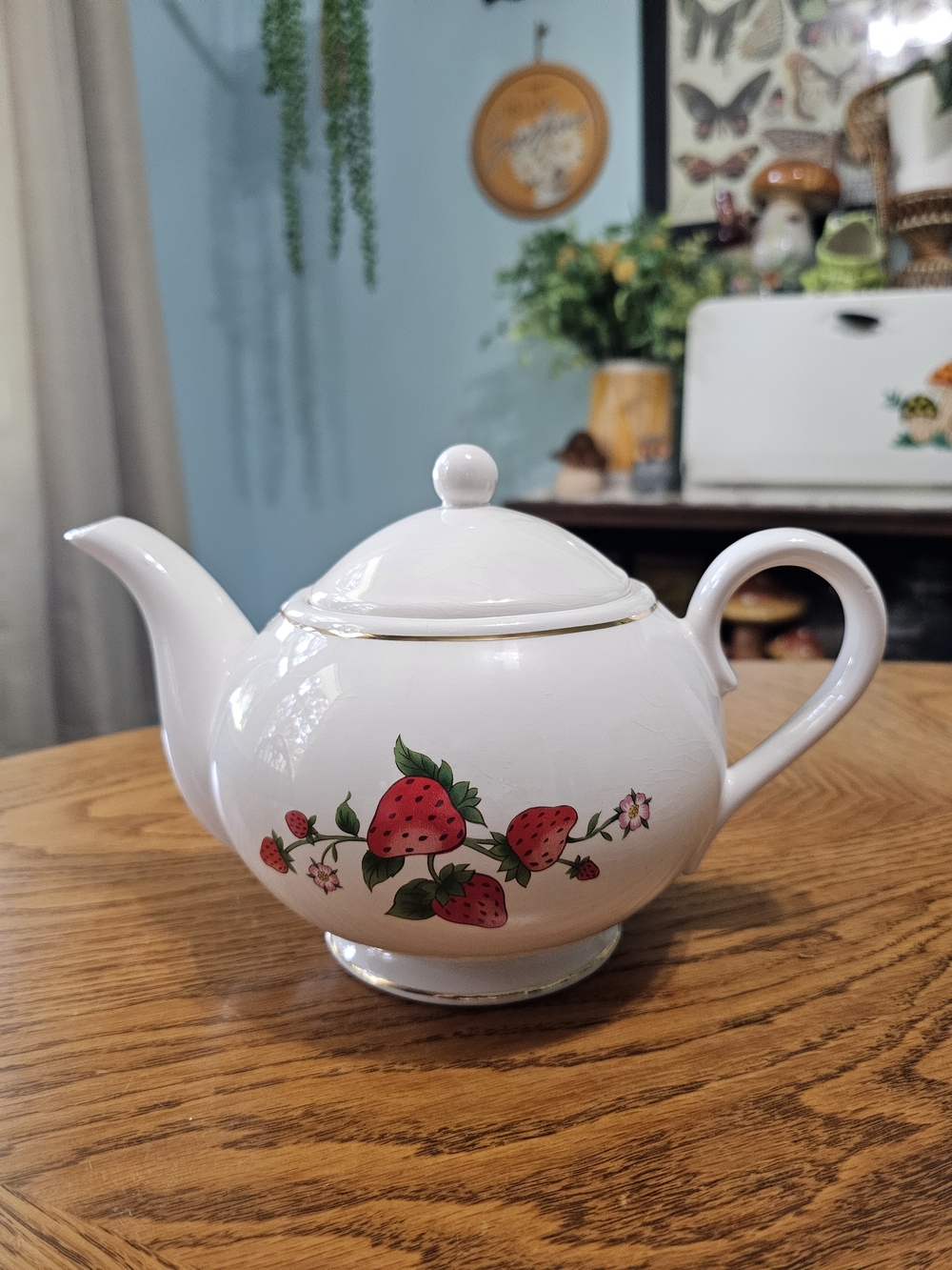 Vintage 80s Teleflora Strawberry Time Porcelain Teapot Cottagecore Coquette